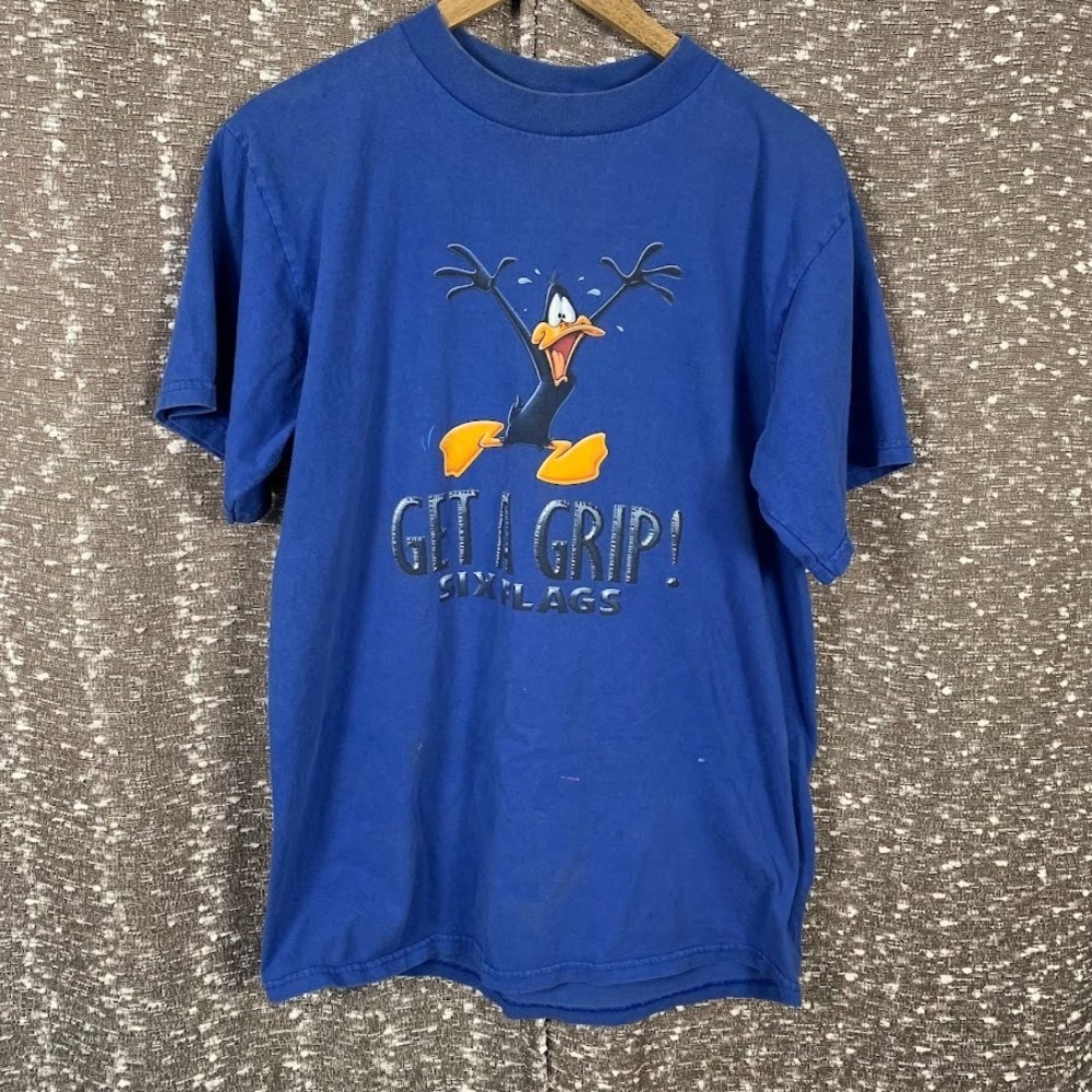 Vintage 90s Get A‎ Grip! Six Flags Daffy Duck Looney Tunes USA Made Size Large